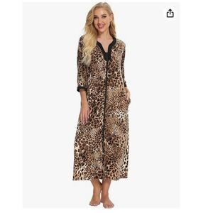 Bloggerlove Women's Size 3XL Leopard Print House Dress Robe Cotton Nightgown